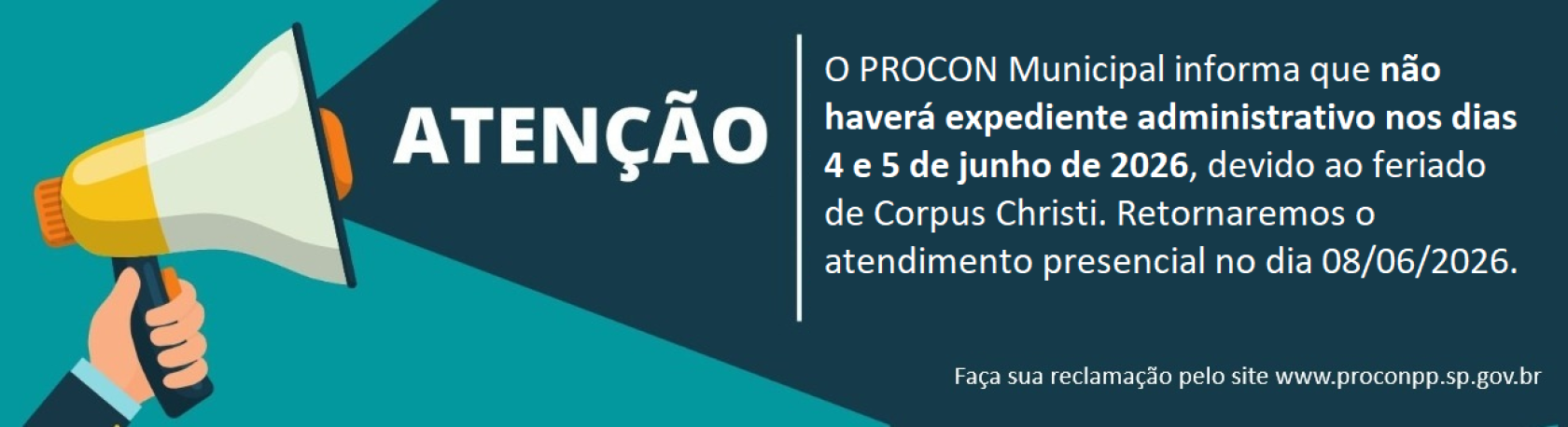 N�o haver� expediente administrativo nos dias 4 e 5 de junho de 2026.