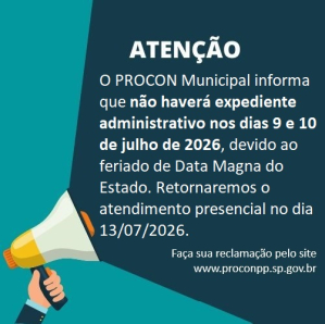 N�o haver� expediente administrativo nos dias 9 e 10/07/2026