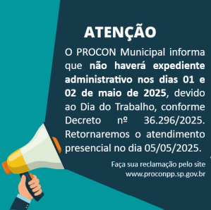 No haver expediente administrativo nos dias 01 e 02 de maio de 2025.