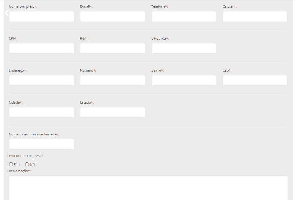 Formulário de Reclamação Protocolo Eletrônico